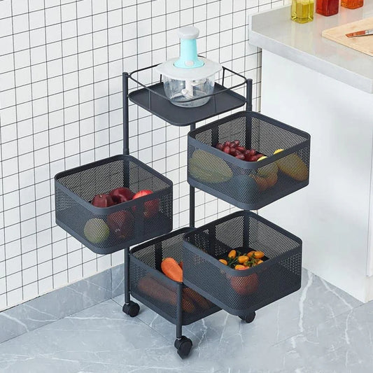 Metal Kitchen Trolley Organizer with Wheels – 4 Layer (Square Design)