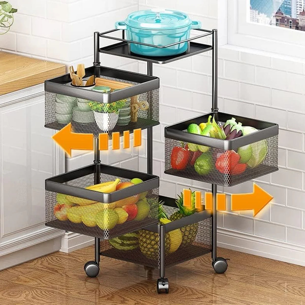 Metal Kitchen Trolley Organizer with Wheels – 4 Layer (Square Design)
