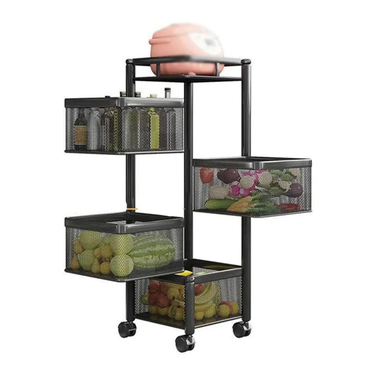 Metal Kitchen Trolley Organizer with Wheels – 4 Layer (Square Design)